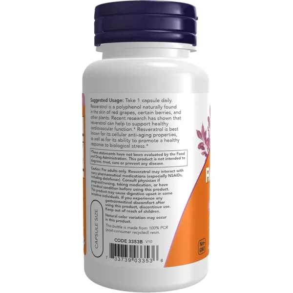 RESVERATROL NOW FOODS 200 MG CON EXTRACTO DE VINO TINTO 60 CÁPSULAS