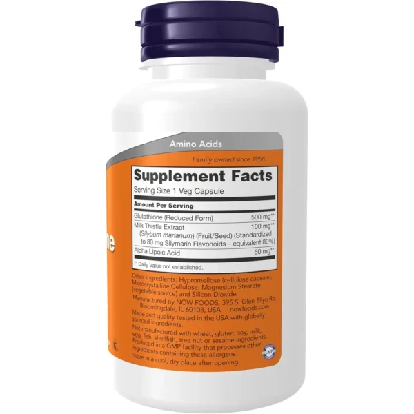 GLUTATIÓN NOW FOODS 500 MG CON CARDO MARIANO + ÁCIDO ALFA LIPOICO 60 CÁPSULAS