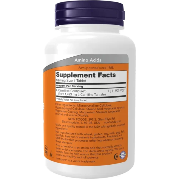 L-CARNITINA NOW FOODS 1000 MG 50 TABLETAS