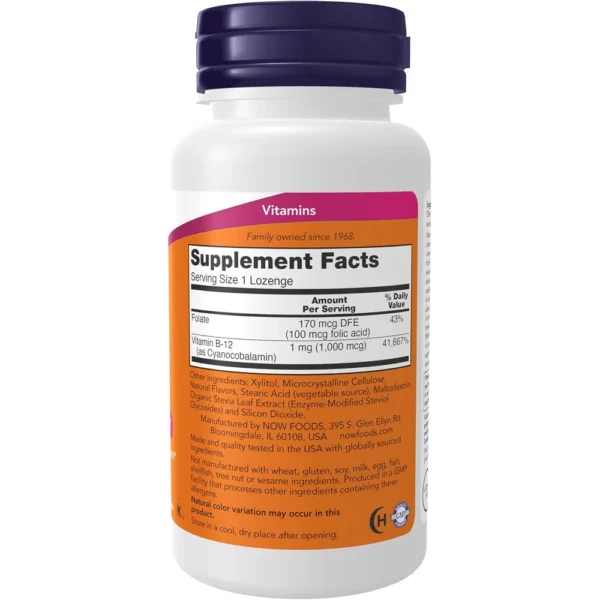 VITAMINA B12 NOW FOODS 1000 MCG CON ÁCIDO FÓLICO 250 PASTILLAS MASTICABLES