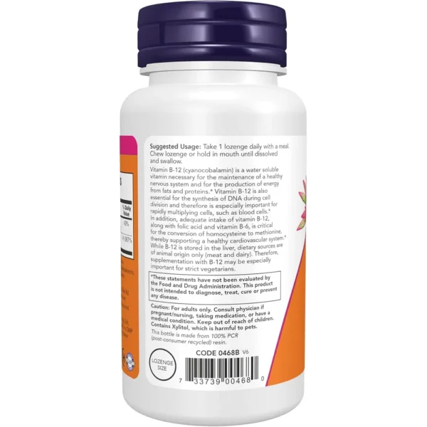 VITAMINA B12 NOW FOODS 1000 MCG CON ÁCIDO FÓLICO 250 PASTILLAS MASTICABLES