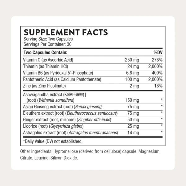 STRESS BALANCE THORNE ASHWAGANDHA + GINSENG + VITAMINA B6 60 CÁPSULAS