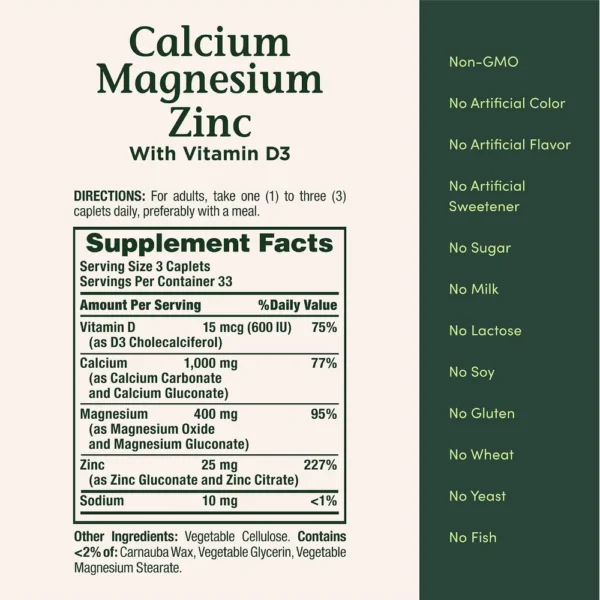 CALCIO + MAGNESIO + ZINC NATURE'S BOUNTY 100 TABLETAS