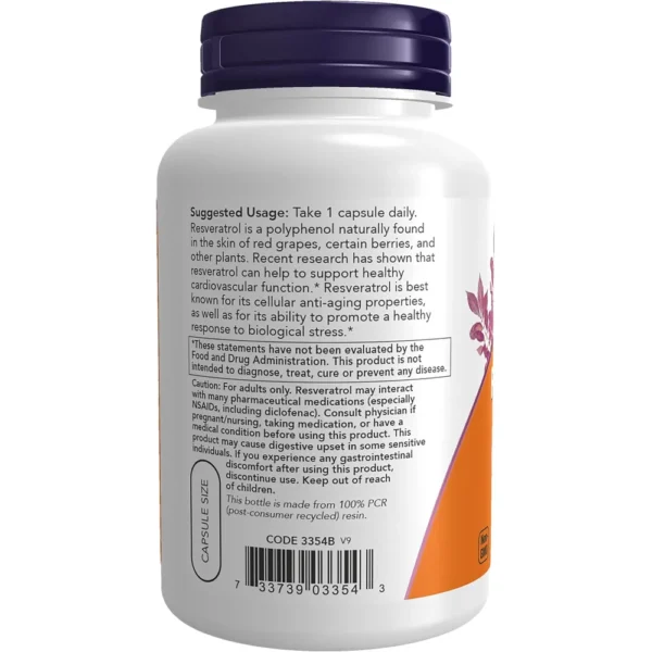 RESVERATROL NOW FOODS 200 MG CON EXTRACTO DE VINO TINTO 120 CÁPSULAS