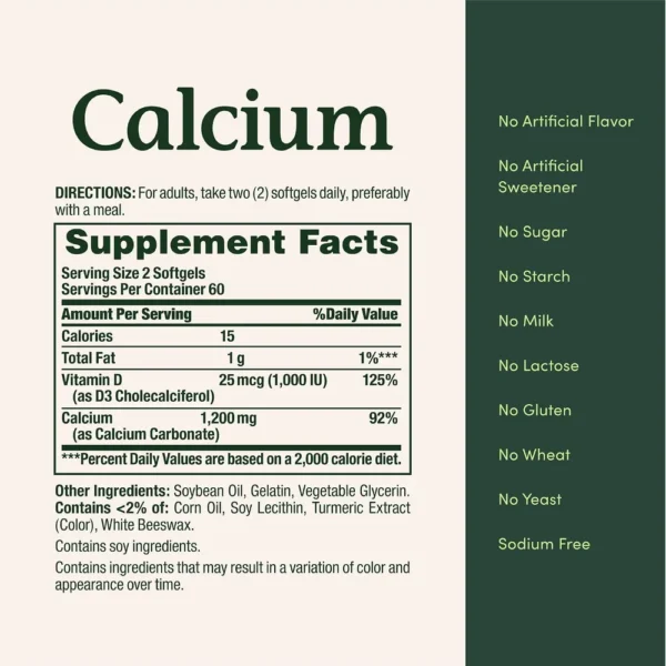 CALCIO NATURE'S BOUNTY 1200 MG + VITAMINA D3 220 CÁPSULAS BLANDAS