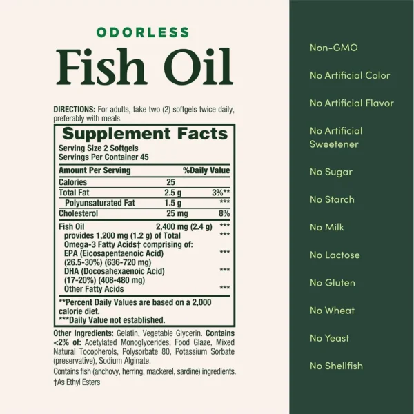 OMEGA 3 NATURE'S BOUNTY 1200 MG + ACEITE DE PESCADO 2400 MG 90 CÁPSULAS BLANDAS