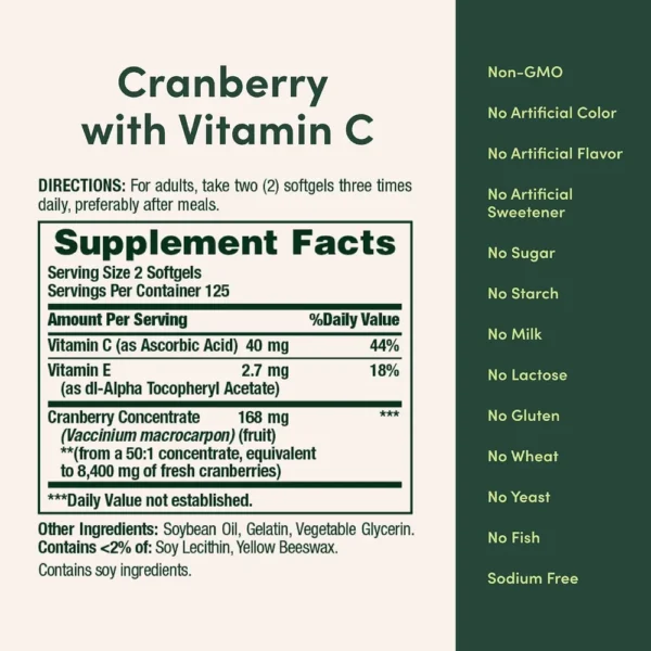 CRANBERRY NATURE'S BOUNTY 4200 MG + VITAMINA C 250 CÁPSULAS BLANDAS