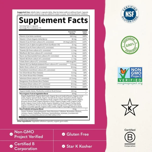 MULTIVITAMÍNICO GARDEN OF LIFE VITAMIN CODE RAW ONE FOR WOMEN 75 CÁPSULAS