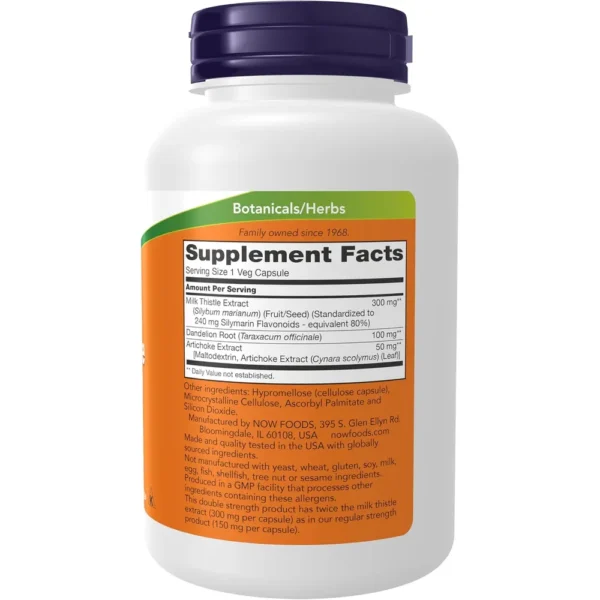 CARDO MARIANO NOW FOODS 300 MG CON ALCACHOFA + DIENTE DE LEÓN 200 CÁPSULAS