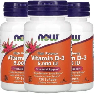 VITAMINA D3 NOW FOODS 5000 UI 120 CÁPSULAS BLANDAS | PACK 3