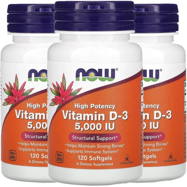 VITAMINA D3 NOW FOODS 5000 UI 120 CÁPSULAS BLANDAS | PACK 3
