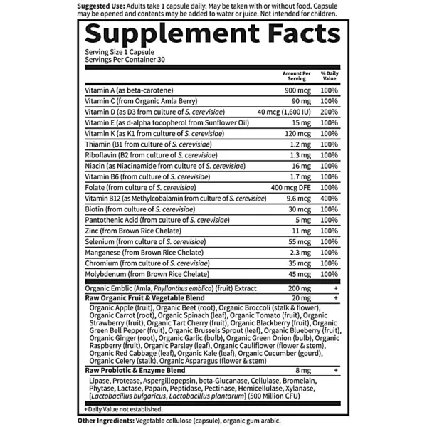 MULTIVITAMÍNICO GARDEN OF LIFE VITAMIN CODE RAW ONE FOR MEN 30 CÁPSULAS