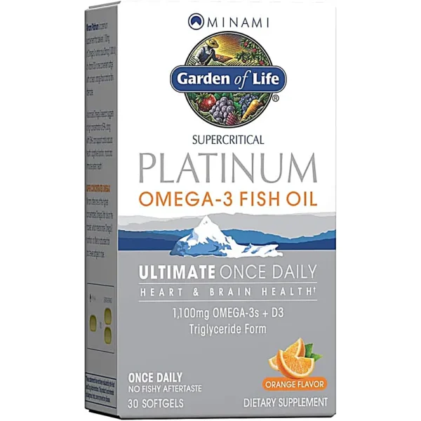 OMEGA 3 GARDEN OF LIFE MINAMI SUPERCRITICAL PLATINUM 1100 MG + D3 1000 UI NARANJA 30 CÁPSULAS