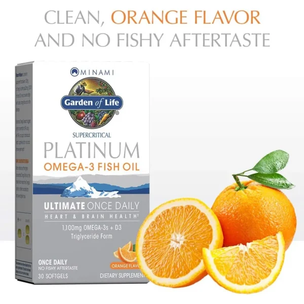 OMEGA 3 GARDEN OF LIFE MINAMI SUPERCRITICAL PLATINUM 1100 MG + D3 1000 UI NARANJA 30 CÁPSULAS