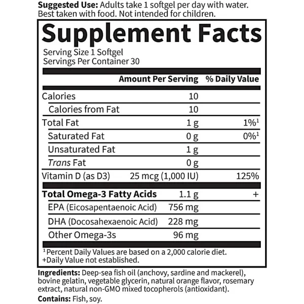 OMEGA 3 GARDEN OF LIFE MINAMI SUPERCRITICAL PLATINUM 1100 MG + D3 1000 UI NARANJA 30 CÁPSULAS