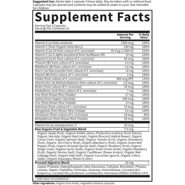 MULTIVITAMÍNICO GARDEN OF LIFE VITAMIN CODE RAW PRENATAL 30 CÁPSULAS