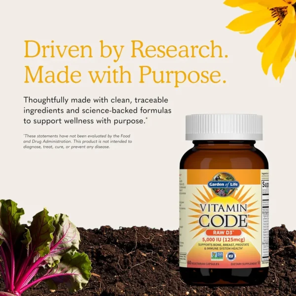 VITAMINA D3 GARDEN OF LIFE VITAMIN CODE RAW 5000 UI 60 CÁPSULAS