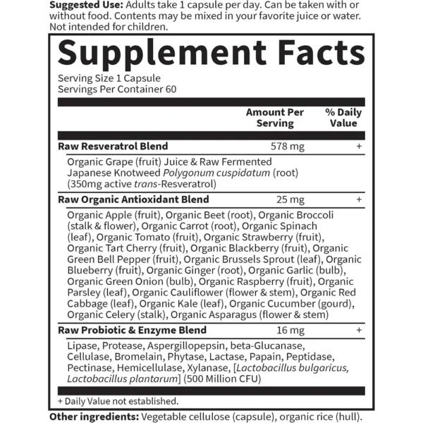RESVERATROL GARDEN OF LIFE RAW 350 MG 60 CÁPSULAS