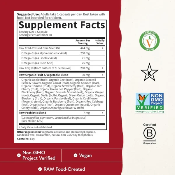 COENZIMA Q10 GARDEN OF LIFE RAW 200 MG + OMEGA 3-6-9 60 CÁPSULAS