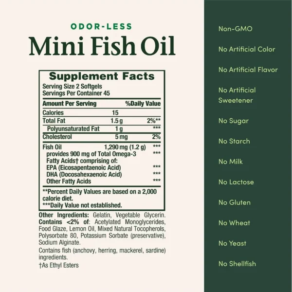 MINI OMEGA 3 NATURE'S BOUNTY + ACEITE DE PESCADO 1290 MG 90 CÁPSULAS BLANDAS