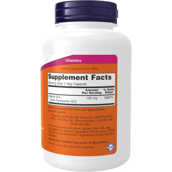 VITAMINA B6 NOW FOODS 100 MG 250 CÁPSULAS