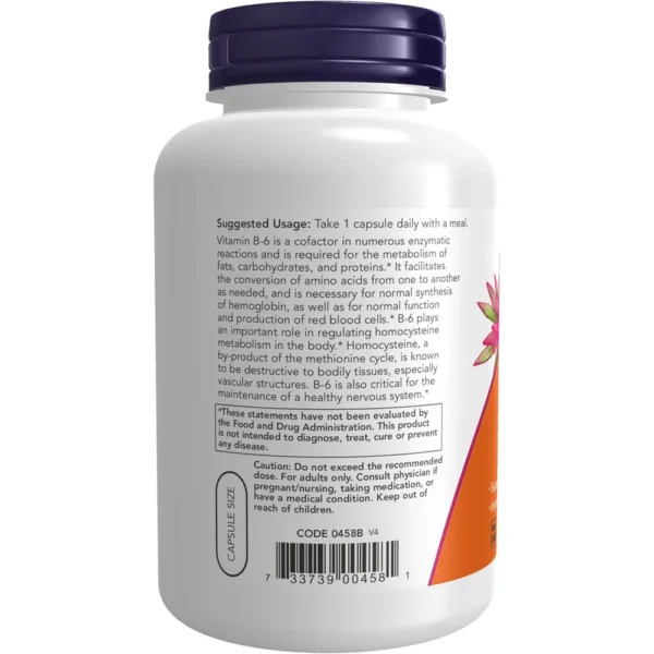 VITAMINA B6 NOW FOODS 100 MG 250 CÁPSULAS