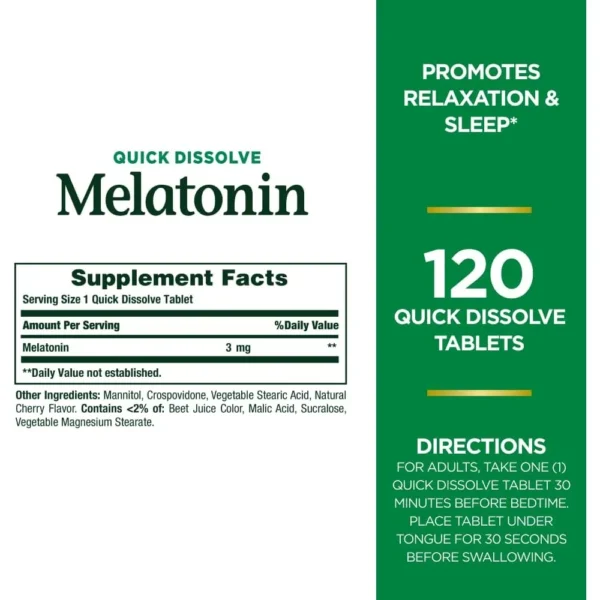 MELATONINA QUICK DISSOLVE NATURE'S BOUNTY 3 MG 120 TABLETAS