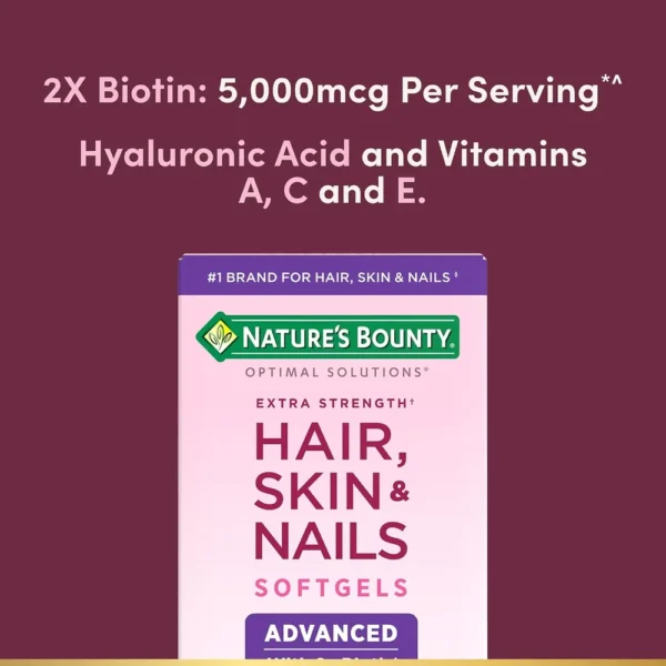 CABELLO PIEL Y UÑAS EXTRA STRENGTH NATURE'S BOUNTY + BIOTINA 5000 MCG 150 CÁPSULAS BLANDAS