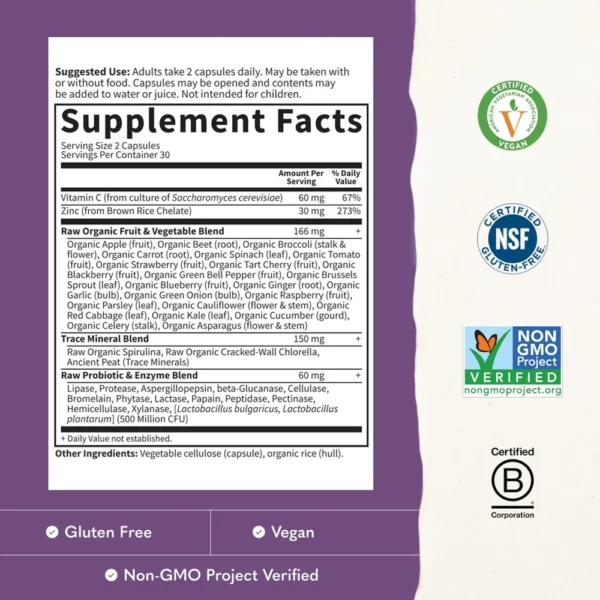 ZINC GARDEN OF LIFE VITAMIN CODE RAW 30 MG + VITAMINA C 60 CÁPSULAS