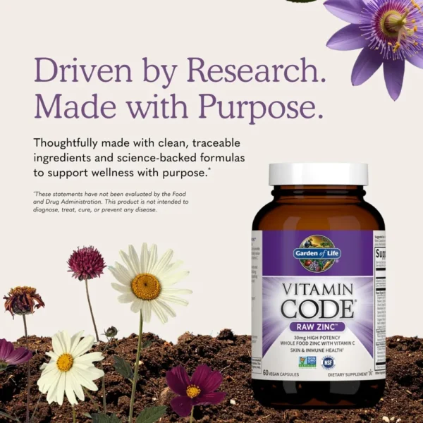ZINC GARDEN OF LIFE VITAMIN CODE RAW 30 MG + VITAMINA C 60 CÁPSULAS