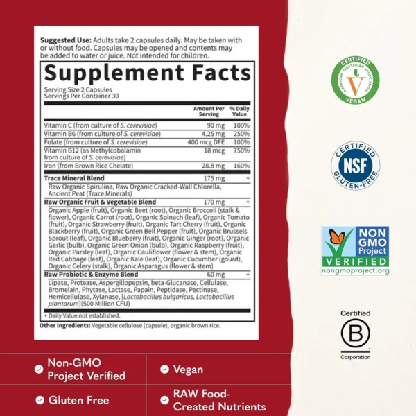 HIERRO GARDEN OF LIFE VITAMIN CODE HEALTHY BLOOD 28 MG 60 CÁPSULAS