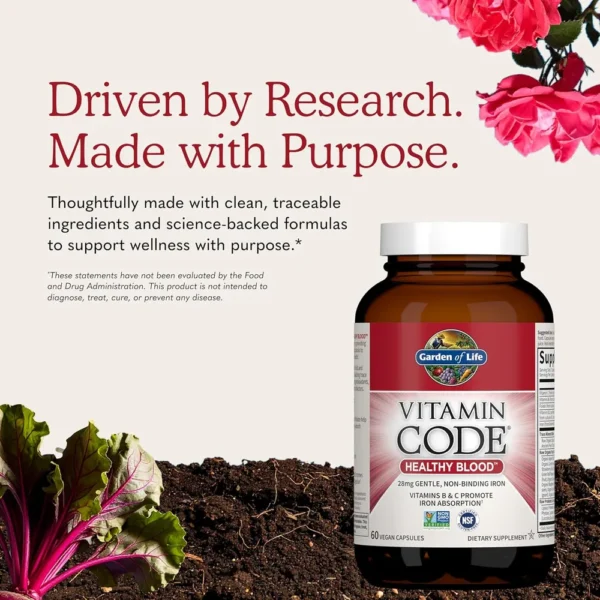 HIERRO GARDEN OF LIFE VITAMIN CODE HEALTHY BLOOD 28 MG 60 CÁPSULAS