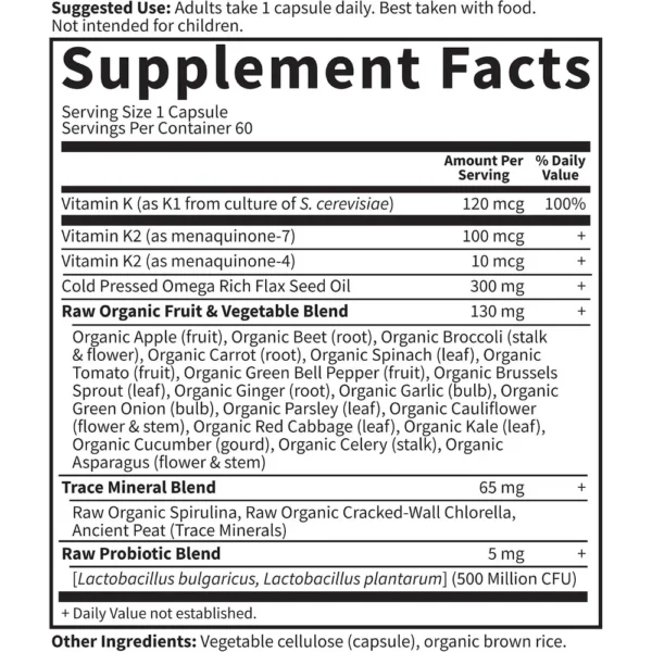 VITAMINA K GARDEN OF LIFE VITAMIN CODE RAW K-COMPLEX 230 MCG 60 CÁPSULAS