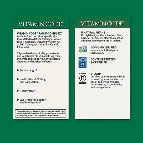 VITAMINA K GARDEN OF LIFE VITAMIN CODE RAW K-COMPLEX 230 MCG 60 CÁPSULAS