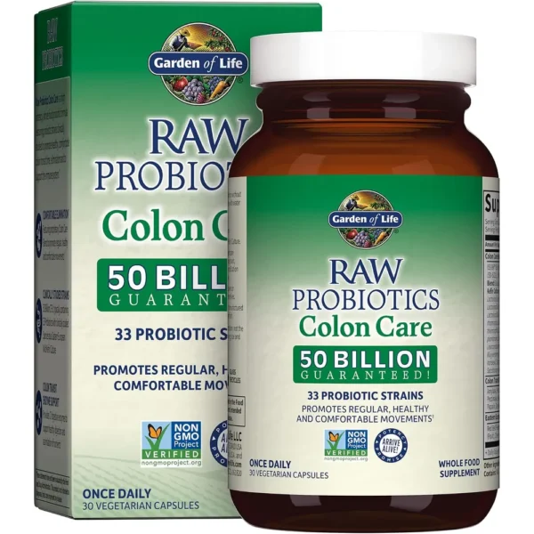 PROBIÓTICO GARDEN OF LIFE RAW COLON CARE 50 BILLONES 33 CEPAS 30 CÁPSULAS