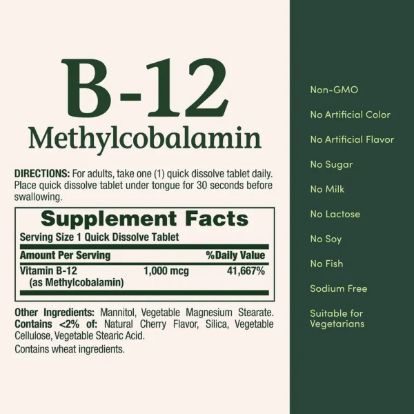 VITAMINA B12 METILCOBALAMINA NATURE'S BOUNTY 1000 MCG 60 TABLETAS