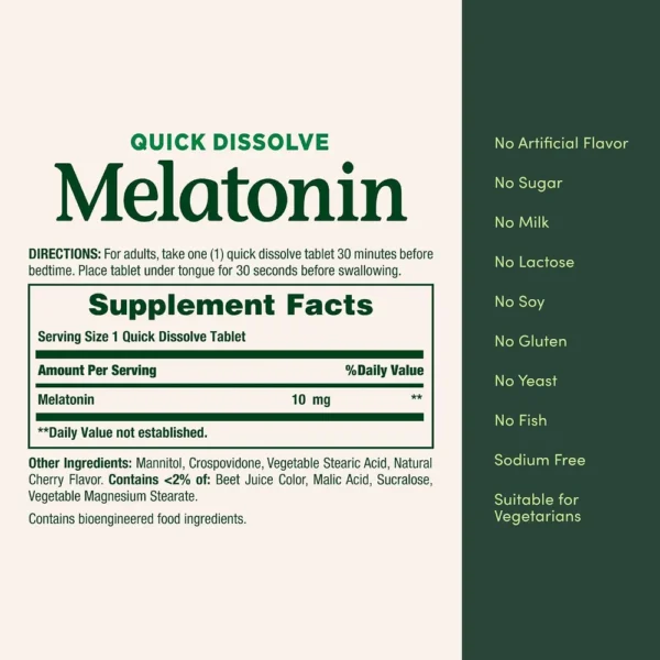 MELATONINA QUICK DISSOLVE NATURE'S BOUNTY 10 MG 45 TABLETAS