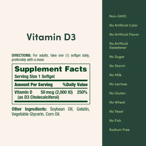 VITAMINA D3 NATURE'S BOUNTY 2000 UI 350 CÁPSULAS BLANDAS