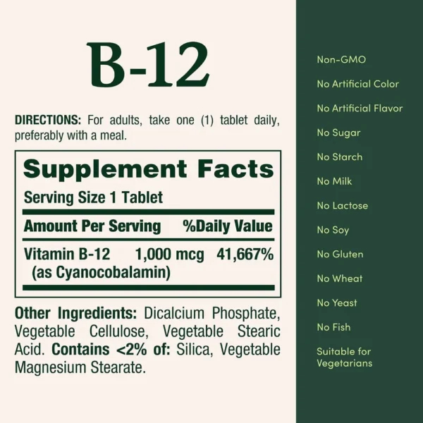 VITAMINA B12 NATURE'S BOUNTY 1000 MCG 200 TABLETAS