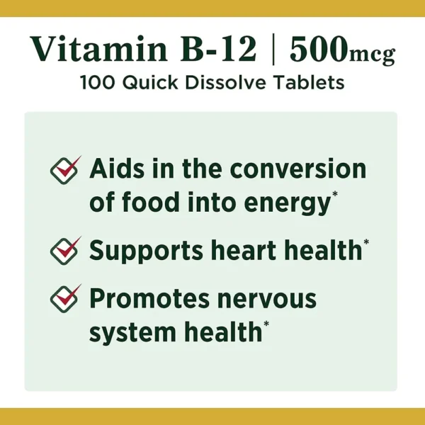 VITAMINA B12 NATURE'S BOUNTY 500 MCG 100 TABLETAS | PACK 3