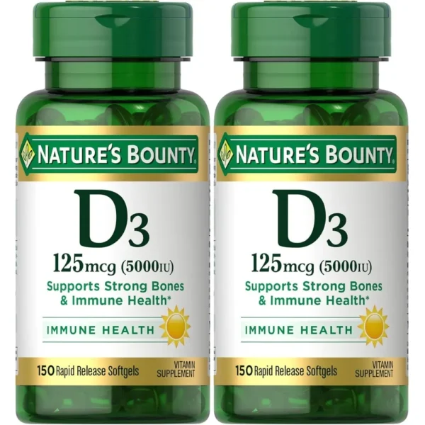 VITAMINA D3 NATURE'S BOUNTY 5000 UI 150 CÁPSULAS BLANDAS | PACK 2