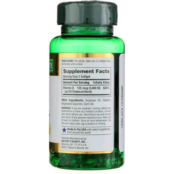 VITAMINA D3 NATURE'S BOUNTY 5000 UI 150 CÁPSULAS BLANDAS | PACK 2