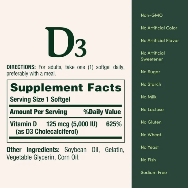 VITAMINA D3 NATURE'S BOUNTY 5000 UI 150 CÁPSULAS BLANDAS | PACK 2