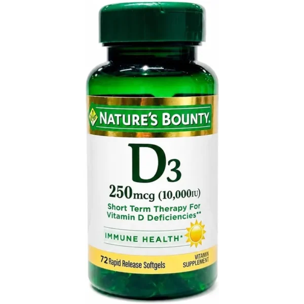 VITAMINA D3 NATURE'S BOUNTY 10000 UI 72 CÁPSULAS BLANDAS | PACK 2
