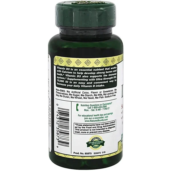 VITAMINA D3 NATURE'S BOUNTY 10000 UI 72 CÁPSULAS BLANDAS | PACK 2
