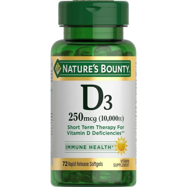 VITAMINA D3 NATURE'S BOUNTY 10000 UI 72 CÁPSULAS BLANDAS | PACK 4