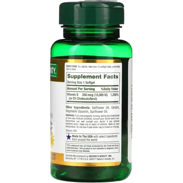 VITAMINA D3 NATURE'S BOUNTY 10000 UI 72 CÁPSULAS BLANDAS | PACK 4