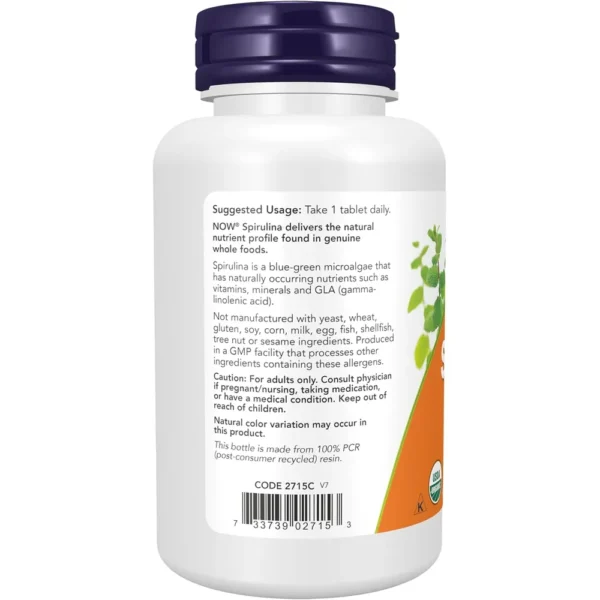 b00hcbn674_3.webp ESPIRULINA ORGÁNICA NOW FOODS 1000 MG 120 TABLETAS