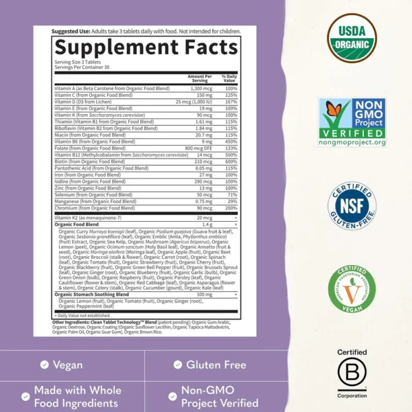 MULTIVITAMÍNICO GARDEN OF LIFE ORGANICS PRENATAL ONCE DAILY 90 TABLETAS