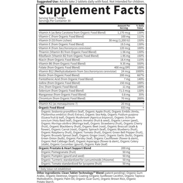 MULTIVITAMÍNICO GARDEN OF LIFE ORGANICS MEN'S MULTI 40+ 60 TABLETAS